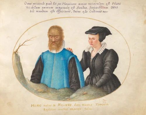 Plate 1: Pedro González (Petrus Gonsalvus) and His Wife, Catherine by Joris Hoefnagel, drawing, 1570-1599