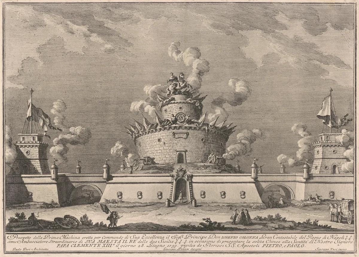 The Prima Macchina for the Chinea of 1759: A Fortress by Giuseppe Vasi, print, 1759