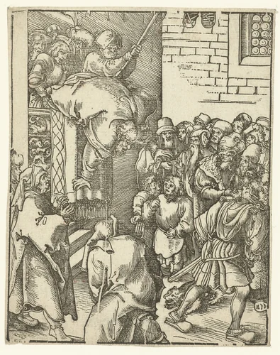 Jakobus de Mindere van balkon gegooid by Lucas Cranach, print, 1510-1514