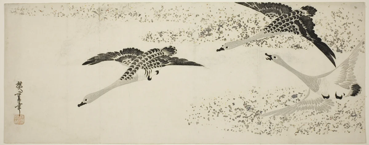Descending Geese by Utagawa Hiroshige (歌川広重), print, 1825-1835