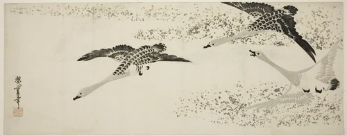 Descending Geese by Utagawa Hiroshige (歌川広重), print, 1825-1835