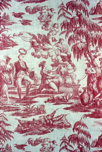 America Presenting at the Altar of Liberty Medallions of Her Illustrious Sons (Furnishing Fabric) by Pierre Eugène du Simitière, textile, 1775-1795
