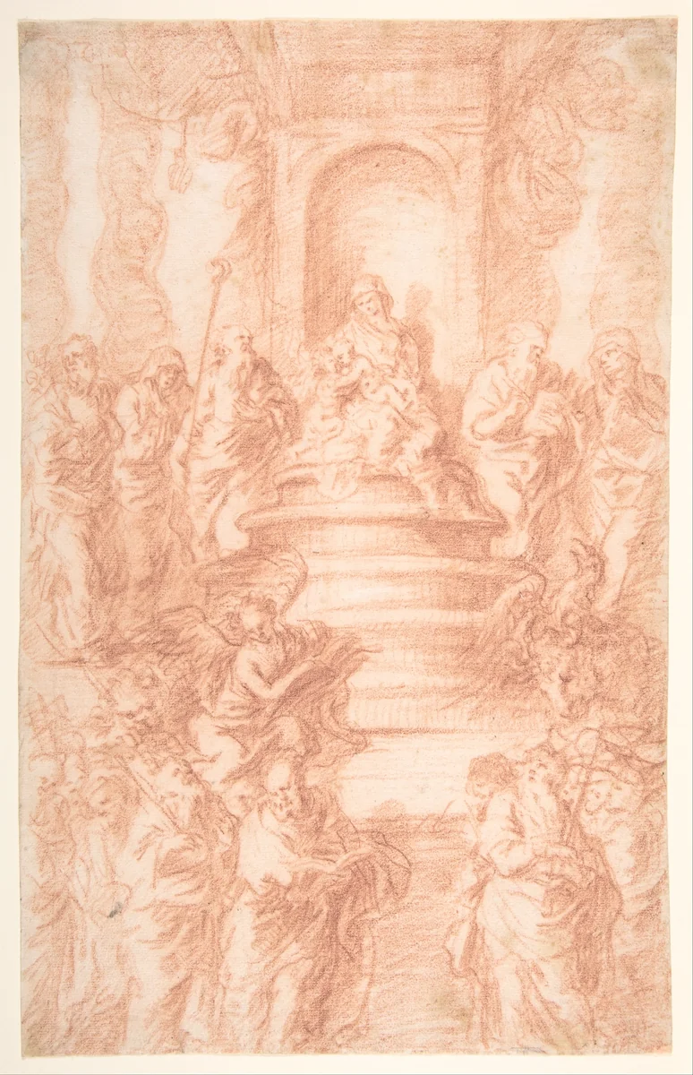 The Holy Kinship (Madonna and Child and St. John) with Prophets and Symbols of the Four Evangelists by Joachim von Sandrart, drawing, 1606-1688