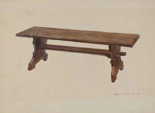 Moravian Church Bench by Amos C. Brinton, index of american design, 1935-1942