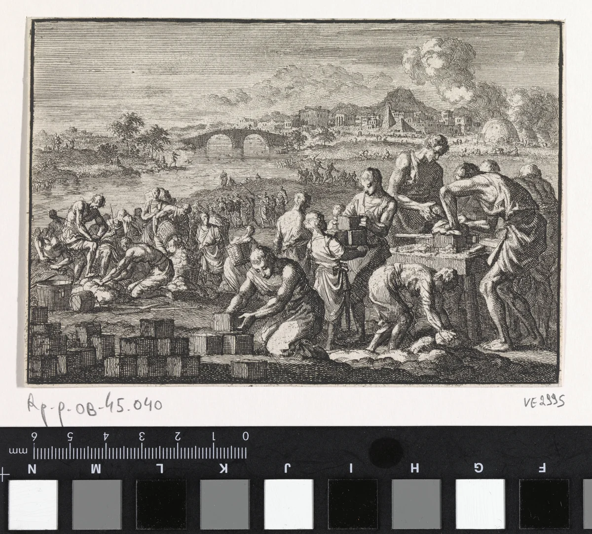 Israëlieten werken als slaafgemaakten in Egypte by Jan Luyken, print, 1703