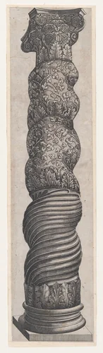 Grotesque Winding Column in St. Peter's, from "Speculum Romanae Magnificentiae" by Nicolas Beatrizet, print, 1530-1580