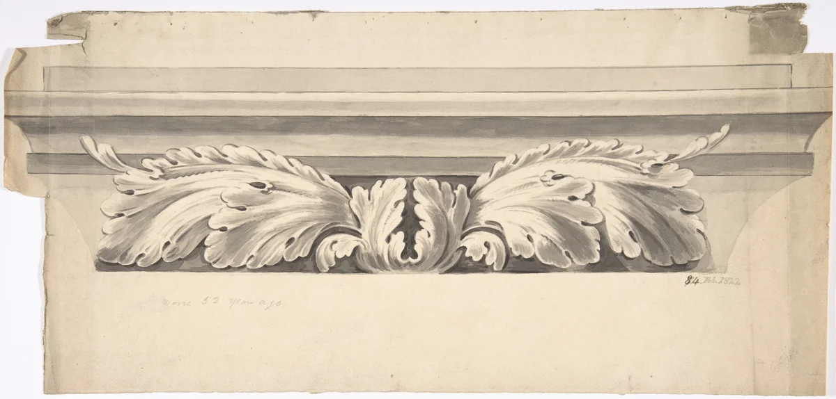 Design for an Entablature Carved with Acanthus by anonymous, drawing, 1822