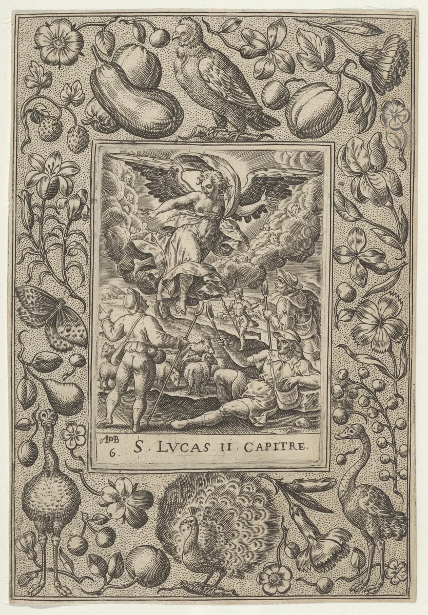 The Annunciation to the Shepherds by Abraham de Bruyn, print, 1580-1600