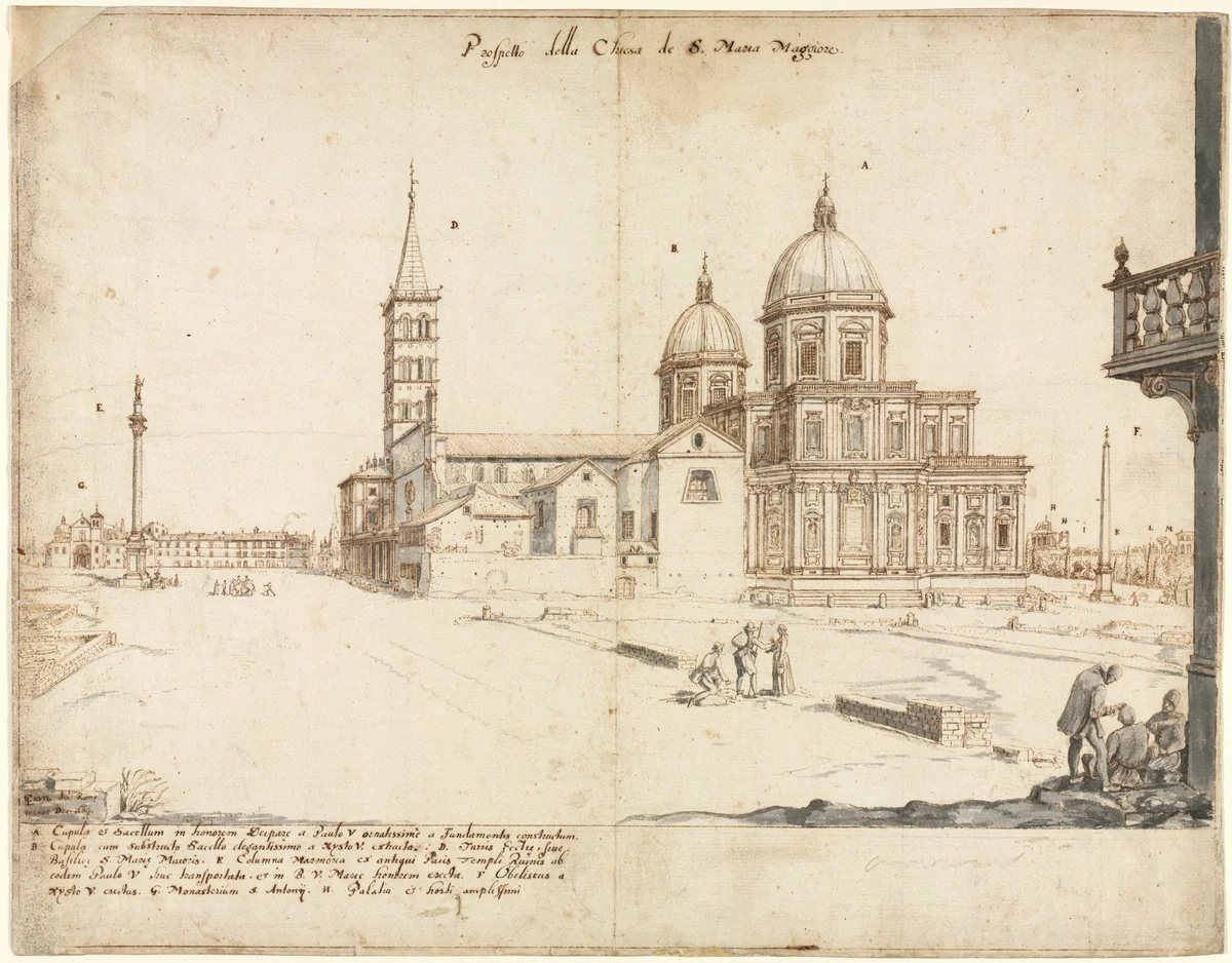 Eighteen Views of Rome: The Basilica of Santa Maria Maggiore by Lievin Cruyl, drawing, 1664