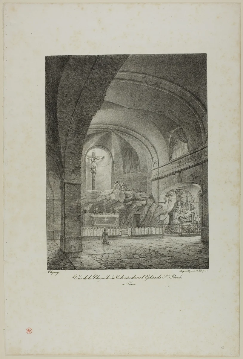View of the Chapel of Calvary in the Church of St. Roch, Paris by Nicolas Chapuy, print, 1810-1858