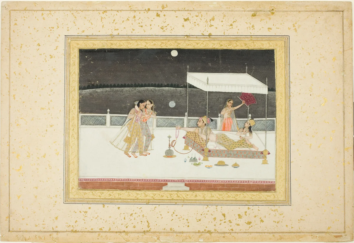 Seduction Scene on a Terrace by Moonlight by India, painting, 1655-1665