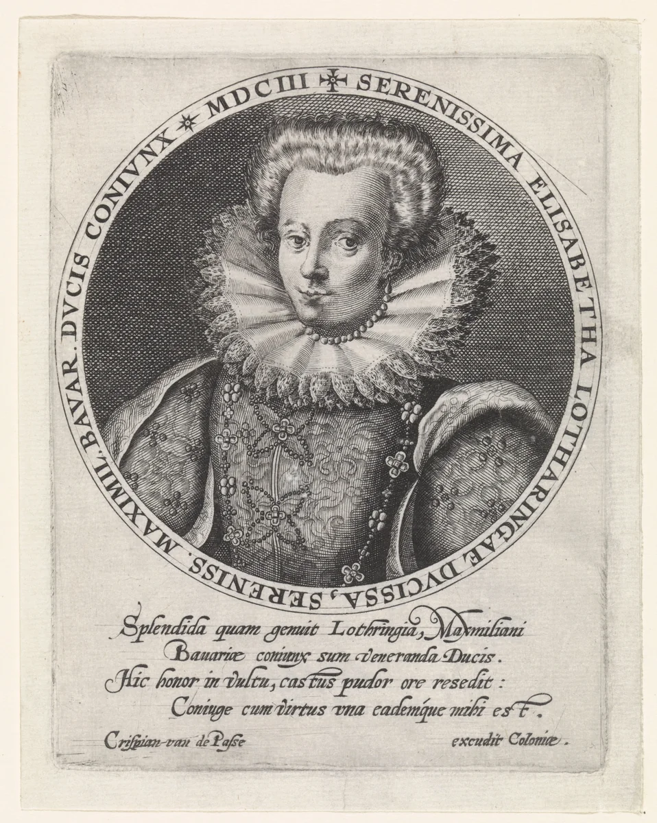 Portret van Elizabeth van Lotharingen by Crispijn van de Passe, print, 1603