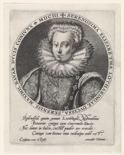 Portret van Elizabeth van Lotharingen by Crispijn van de Passe, print, 1603