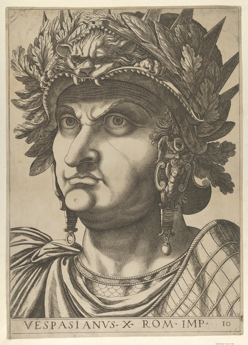 Plate 10: Vespasian with his head turned slightly to the left, from "The Twelve Caesars" by anonymous, print, 1610-1640