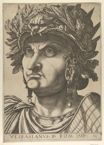 Plate 10: Vespasian with his head turned slightly to the left, from "The Twelve Caesars" by anonymous, print, 1610-1640
