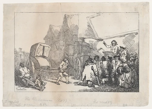 The Rhedarium for the Sale of All Sorts of Carriages by Geoffrey Gigg, or, A New Book of Horses and Carriages: Title page by Thomas Rowlandson, print, 1784