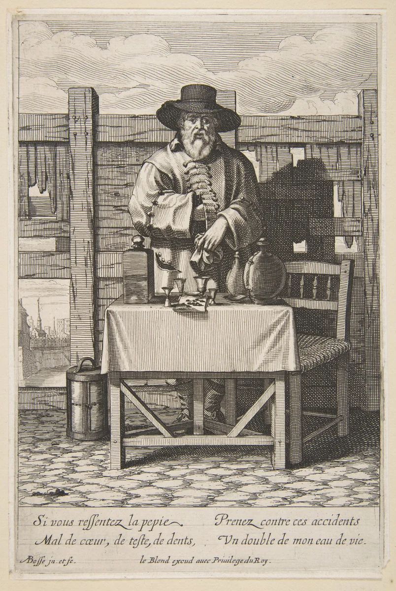 Brandy or Cure Seller, plate 3 from "Cries of Paris" (Les Cris de Paris) by Abraham Bosse, print, 1630-1676