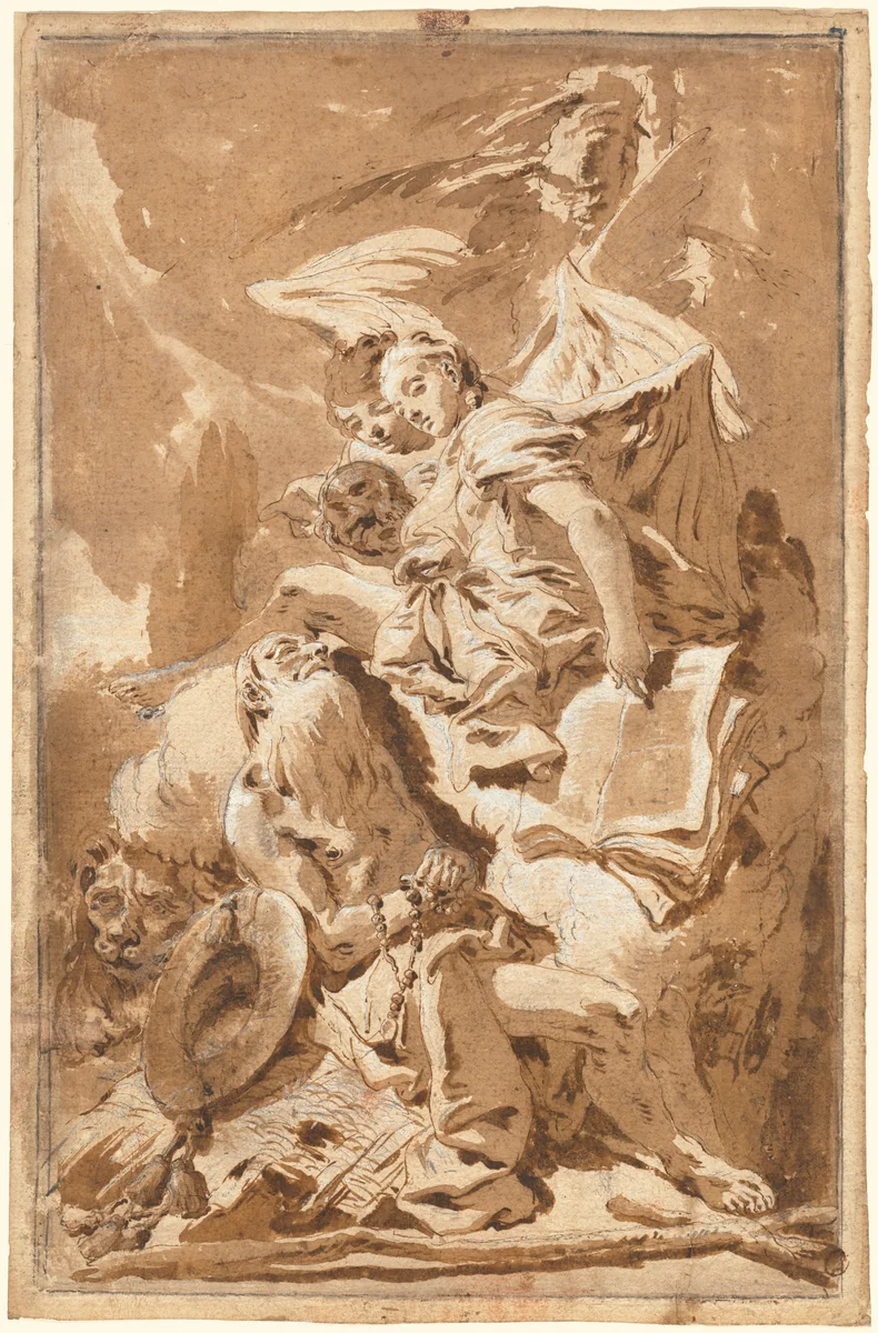 Saint Jerome in the Desert Listening to the Angels by Giovanni Battista Tiepolo, drawing, 1727-1737
