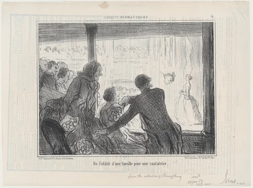 De l'utilité d'une famille pour une cantatrice, from Croquis Parisiens, published in Le Charivari, January 28, 1857 by Honoré Daumier, print, 1857