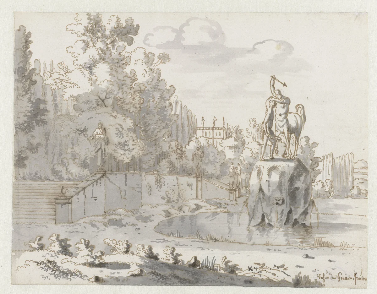 View of an Italianate Garden by Josua de Grave, drawing, 1676-1712