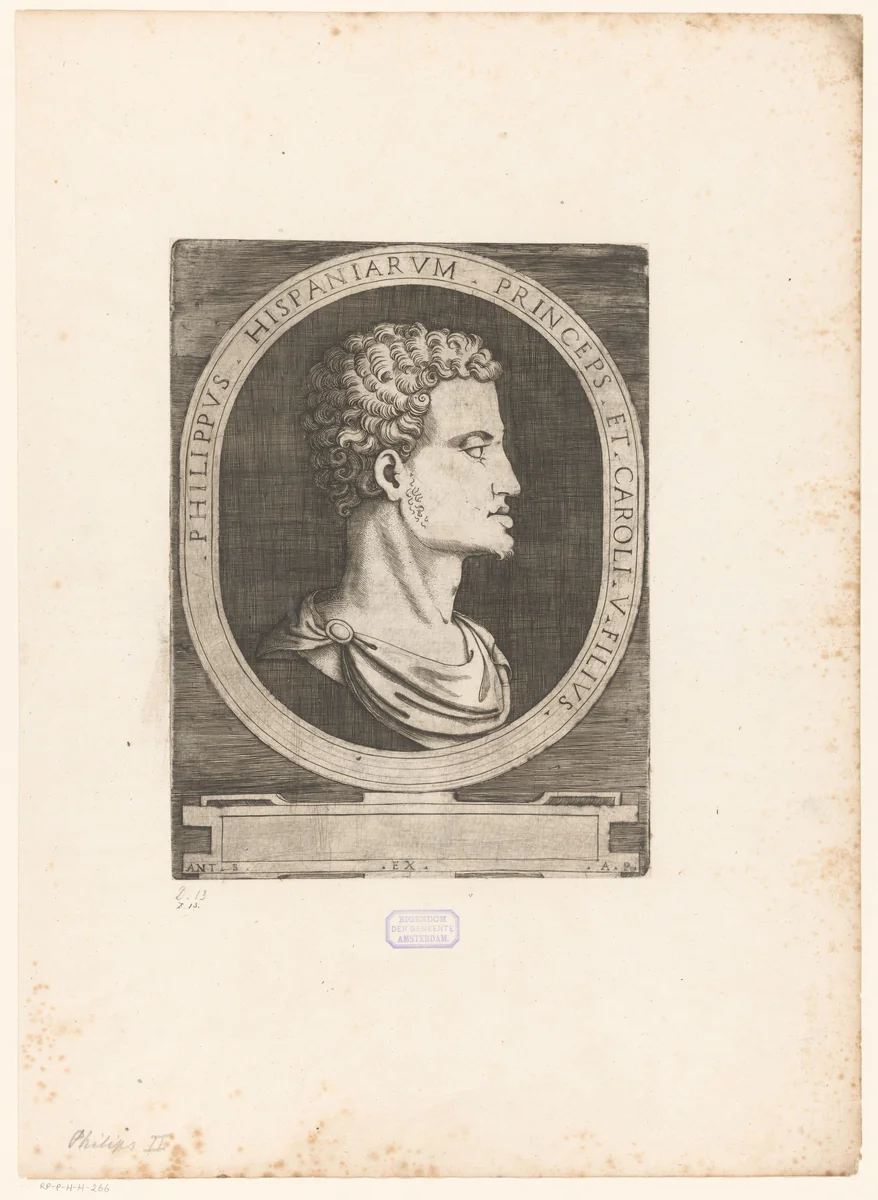 Portretbuste van Filips II, koning van Spanje by Unknown, print, 1510-1562