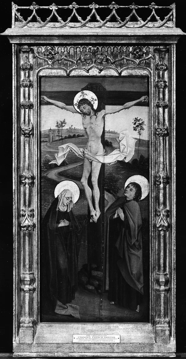 The Crucifixion, (reverse) Saint Francis of Assisi; The Resurrection, (reverse) An Abbot Saint, Possibly Saint Benedict by Northern French Painter, painting, 1455-1465