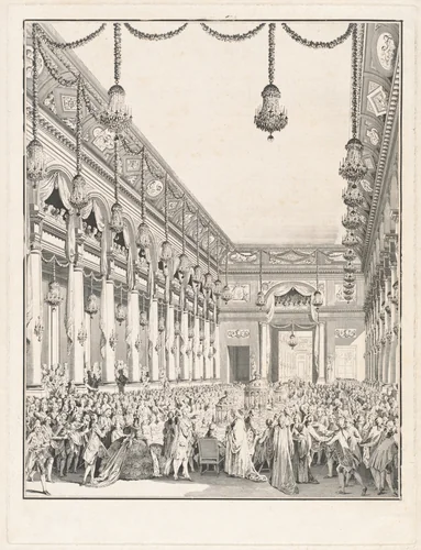 Le festin royal - Fête donnée à l'occasion de la naissance de Monseigneur le Dauphin, 21 janvier 1782 by Jean Michel Moreau, print, 1782