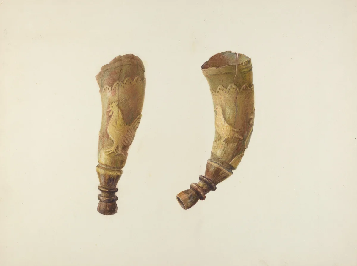 Powder Horn by Cora Parker, index of american design, 1940