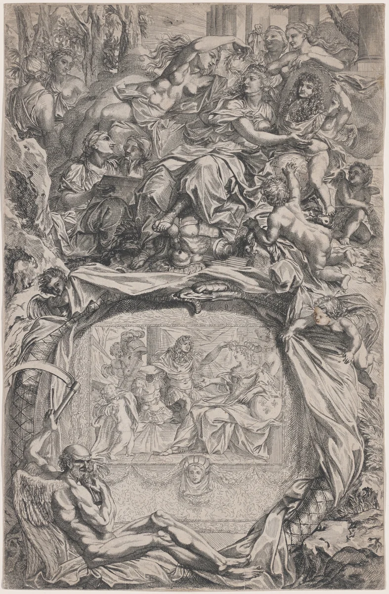 France Crowned with Victory by Louis XIV by François Verdier, print, 1690
