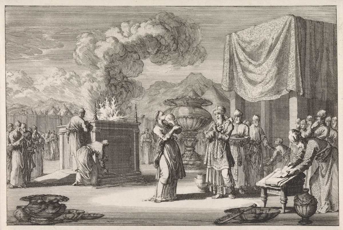 Ceremonie die vrouwelijke ontrouw test by Jan Luyken, print, 1700