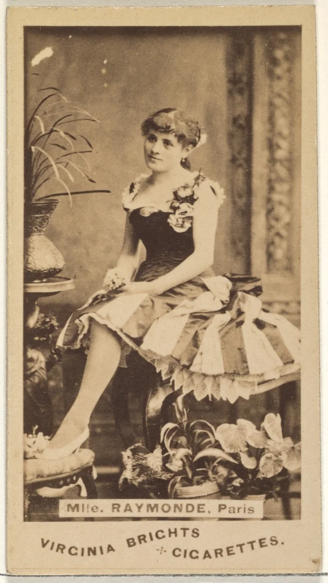 Mlle. Raymonde, Paris, from the Actors and Actresses series (N45, Type 1) for Virginia Brights Cigarettes by Allen & Ginter, photograph, 1885-1891