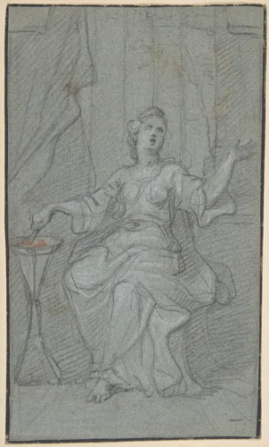 Woman Lighting a Sacrificial Fire by Claude Guy Hallé, drawing, 1660-1736