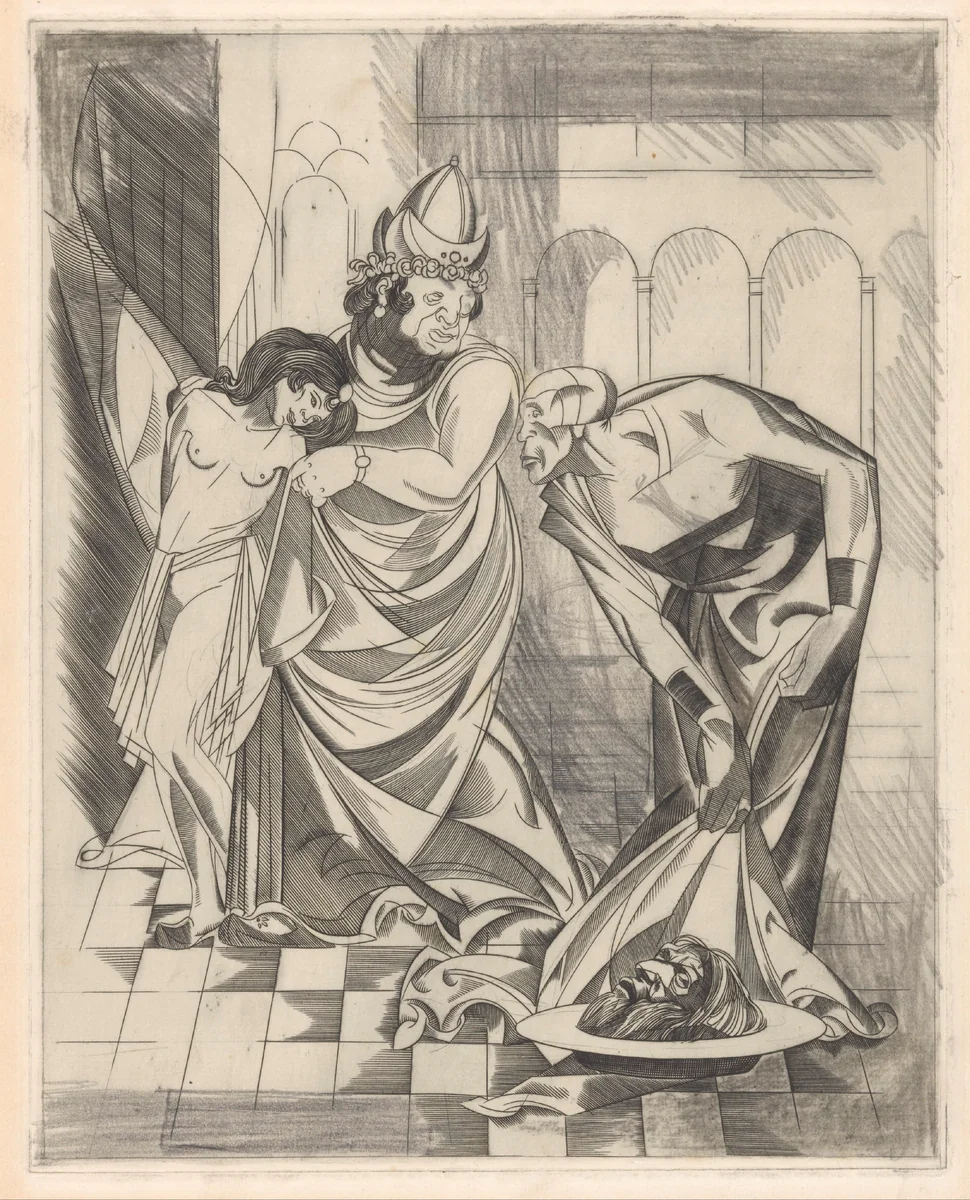 Salome, Herodes en de beul met het hoofd van Johannes de Doper by Johannes Josephus Aarts, print, 1881-1934