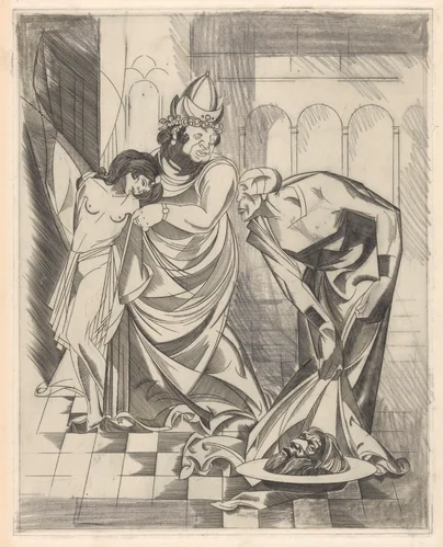 Salome, Herodes en de beul met het hoofd van Johannes de Doper by Johannes Josephus Aarts, print, 1881-1934