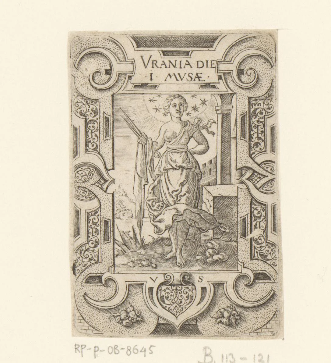 Urania in rolwerk omlijsting by Unknown, print, 1524-1562