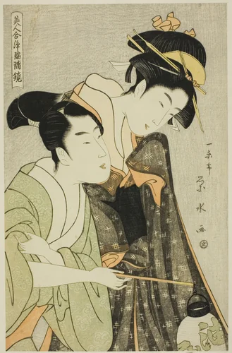 Osome and Hisamatsu, from the series "Beauties in Joruri Roles (Bijin awase joruri kagami)" by Ichirakutei Eisui, print, 1790-1800