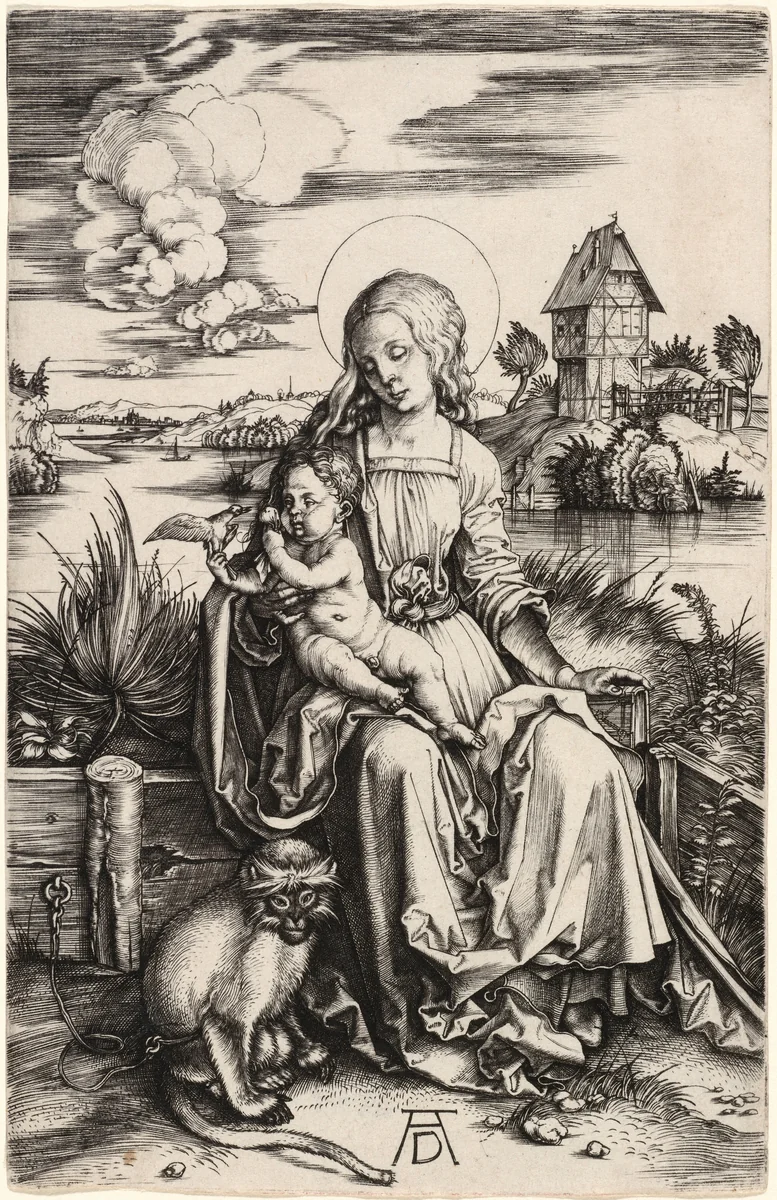 The Virgin and Child with the Monkey by Albrecht Dürer, print, 1498