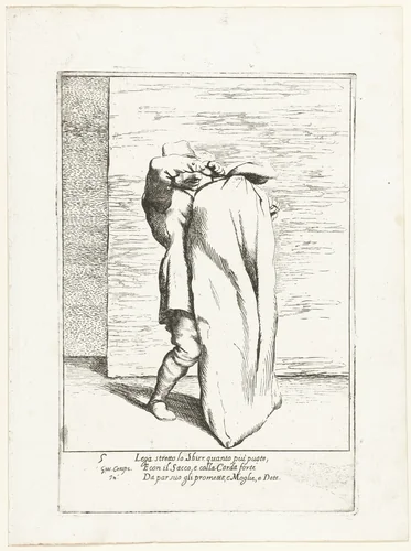 Bertoldo stopt de agent in de zak by Giuseppe Maria Crespi, print, 1710-1715