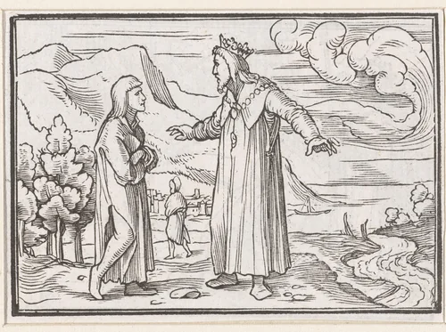 Jonatan vraagt het vertrouwen van David by Hans Holbein, print, 1538