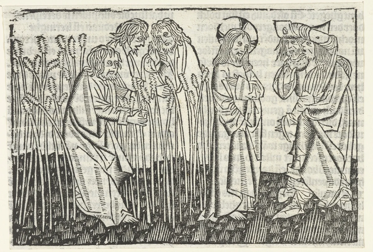 De discipelen plukken en eten aren op de sabbat by Unknown, print, 1480-1500