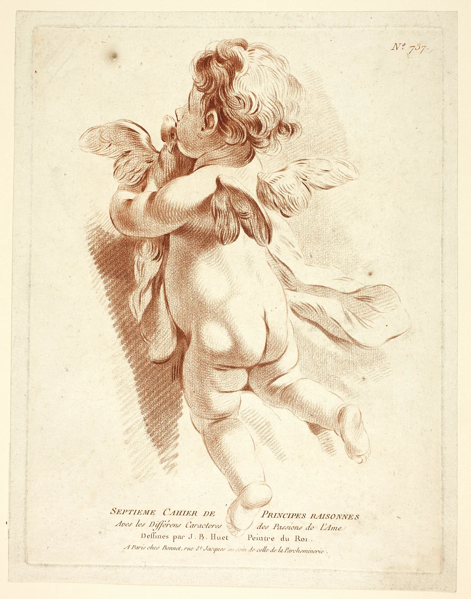 Flying Cupid Kissing a Dove by Gilles Antoine Demarteau, print, 1770-1806