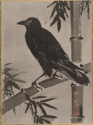 Crow on a Bamboo Branch by Kawanabe Kyōsai (河鍋暁斎), painting, 1877-1897