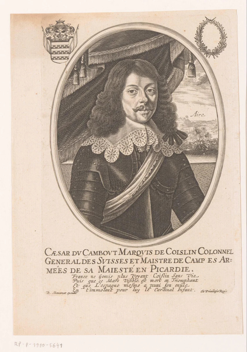 Portret van César du Cambout by anonymous, print, 1633-1668