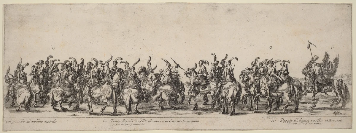 Thirty Archers and Pages by Stefano della Bella, print, 1633
