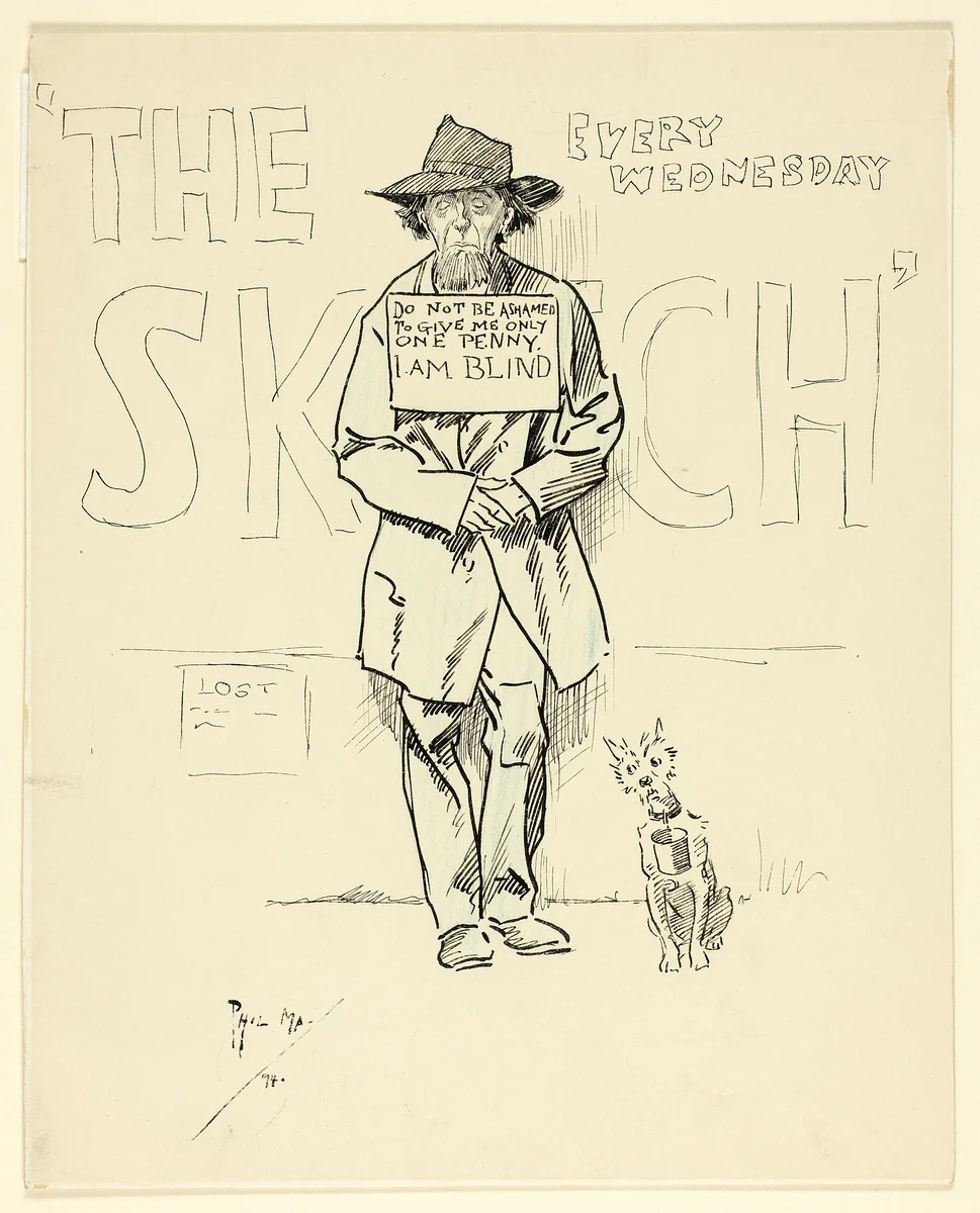 Blind Beggar and Dog by Philipp William May, drawing, 1894