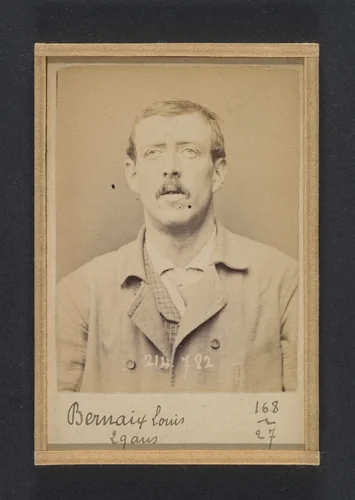 Bernaix. Louis. 29 ans, né à Clichy. Couvreur. Anarchiste. Fiché le 27/2/94. by Alphonse Bertillon, photograph, 1894