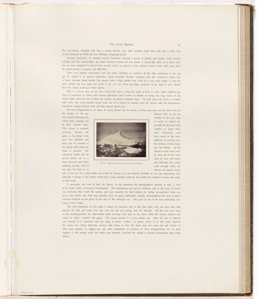 "Bergs passed on our way north to Tessiusak" by George P. Critcherson, John L. Dunmore, William Bradford, photograph, 1869