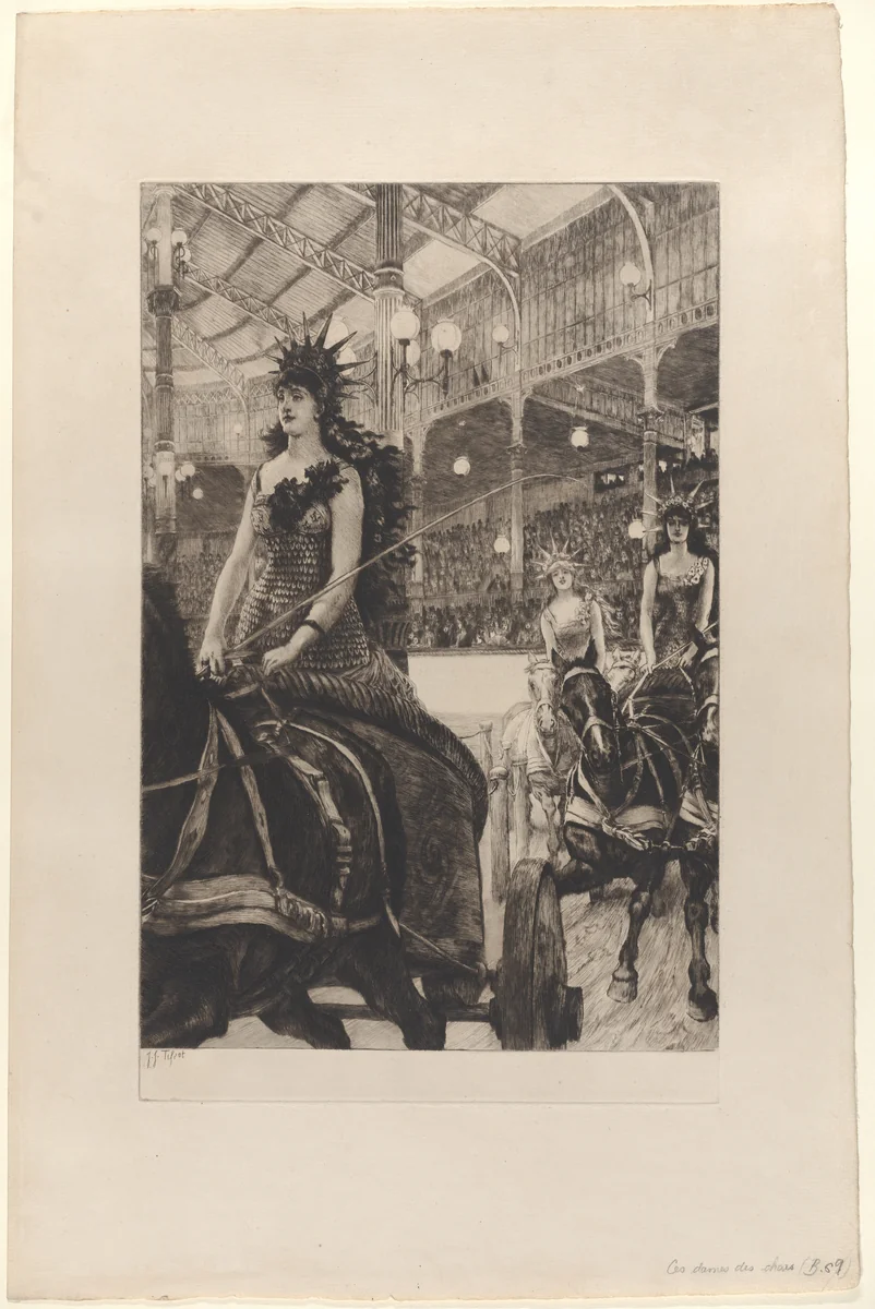 The Ladies of the Chariots at the Hippodrome (Ces dames des chars à l'Hippodrome) by James Tissot, print, 1885