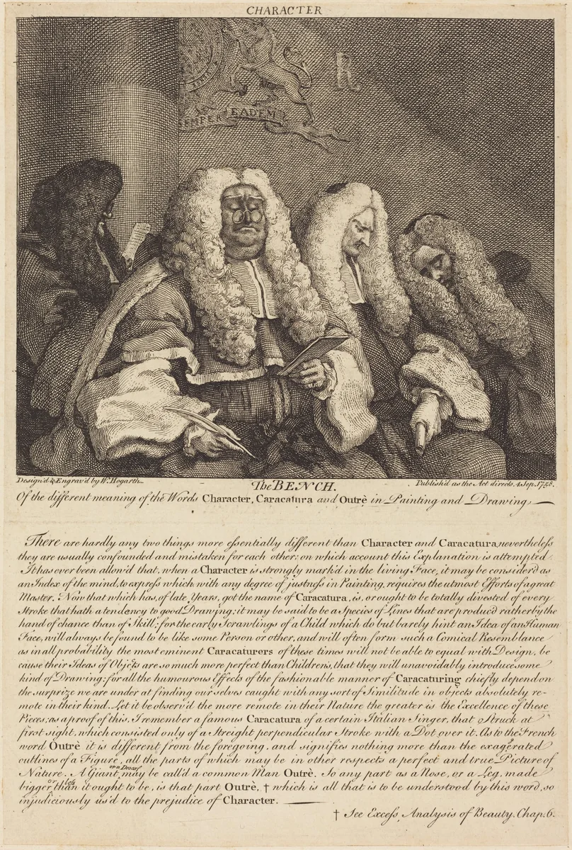 The Bench by William Hogarth, print, 1758
