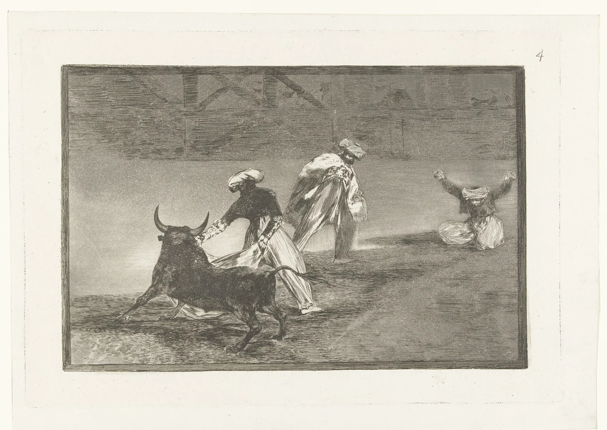 Stierenvechters in een arena by Francisco de Goya, print, 1811-1816